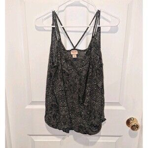 Mossimo Black White Faux Wrap Tank Top Geometric Print Size XXL Boho